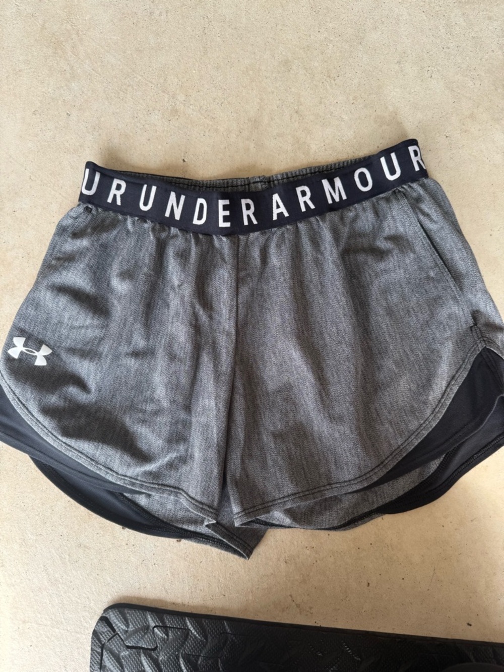Under Armour Women's Heather Gray Athletic Shorts with Black Waistband